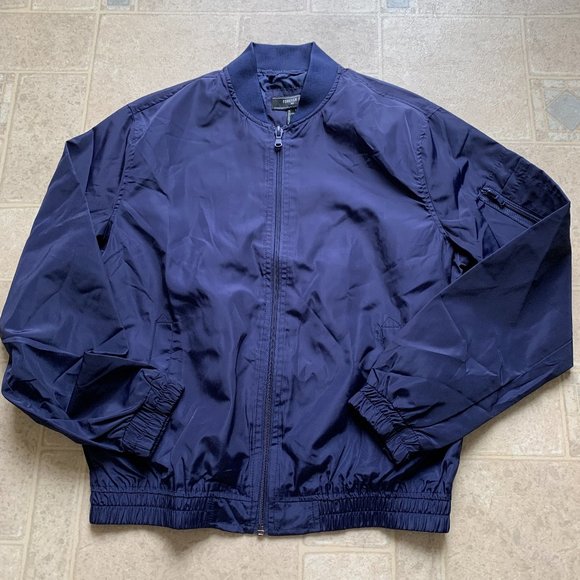 MenForever 21 Bomber Jacket Navy Men's Long Sleeve Pullover Zip Up Collared - Picture 1 of 8